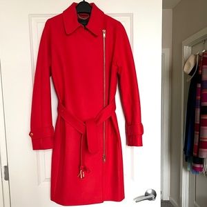 Brilliant Red J Crew Wool Melton Trench Coat
